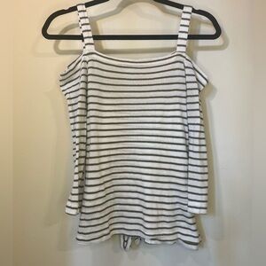 Lucky Brand Cold Shoulder Green and White Striped Top